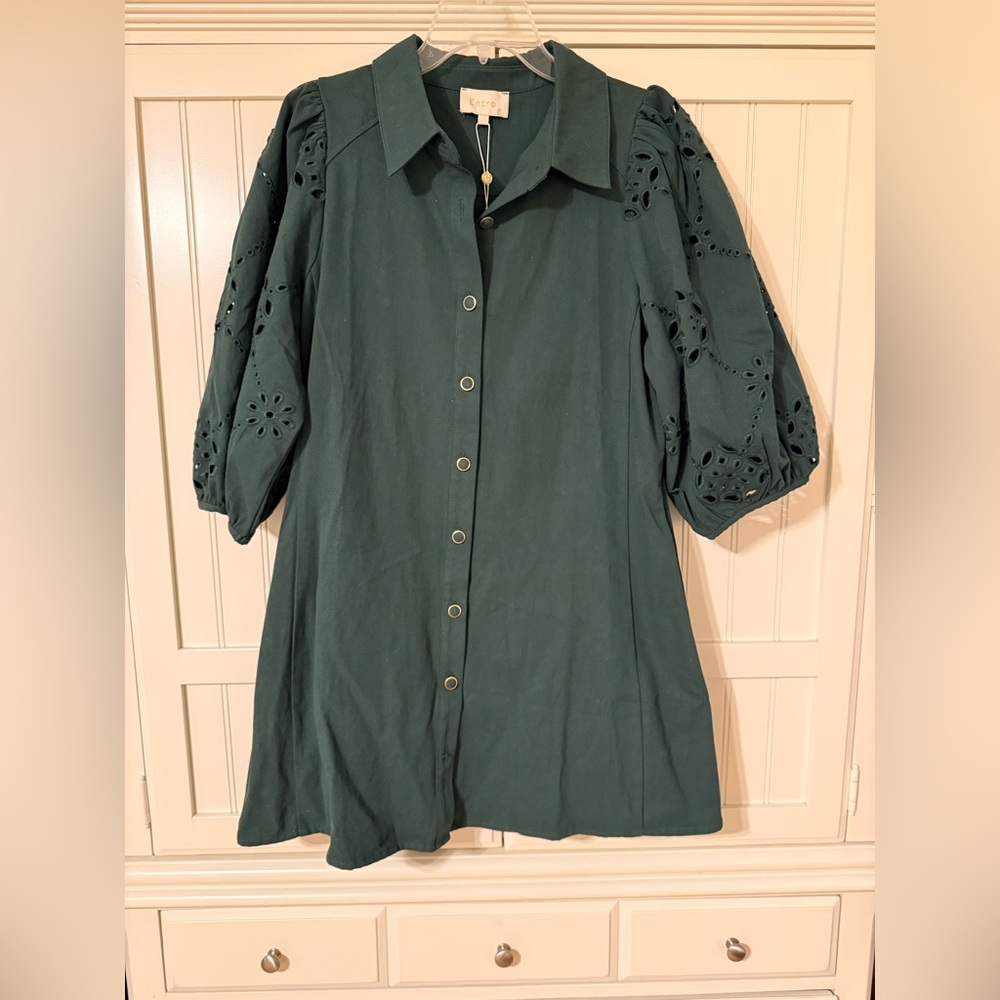 entro Dark Green Canvas Mini Dress with Buttons size Medium